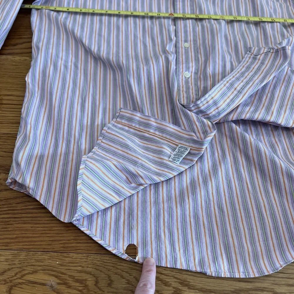 Polo Ralph Lauren Men's Shirt Long Sleeve Pink Green Orange Striped Size‎ L